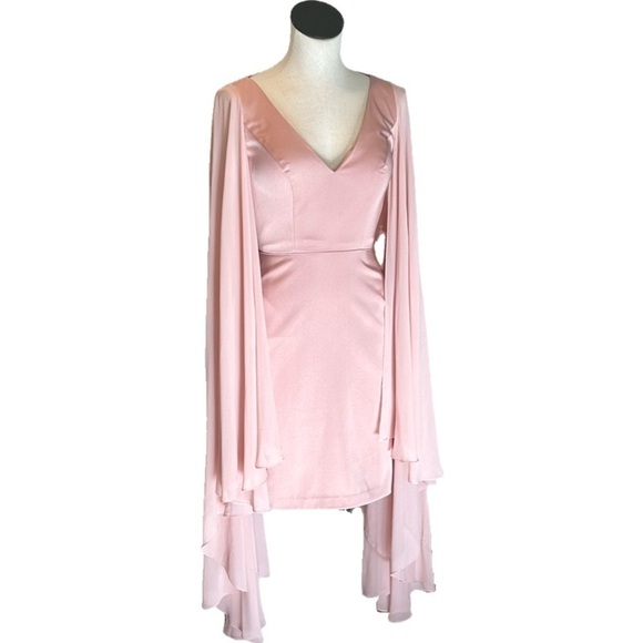 NWT Ieena Mac Duggal Blush Cape Sleeve V-Neck Fitted Dress, size 2 - Picture 4 of 10